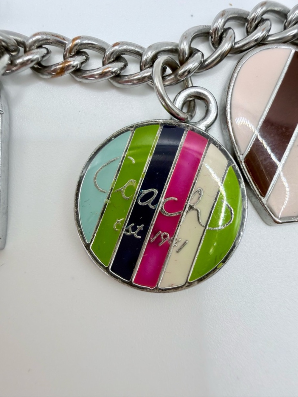 Coach Y2K Legacy Stripe Perfume Charm Bracelet Silver 2006 65th anniversary - Picture 5 of 10